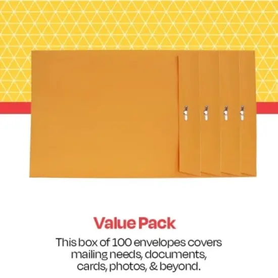School Smart Kraft Envelopes with Clasp, 9 x 12 Inches, Pack of 100 image {5}