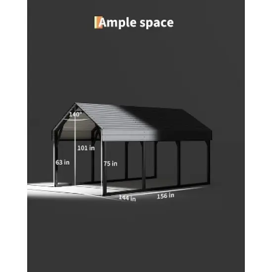 Acekool Heavy Duty Metal Carport, Permanent Steel Shelter for Boat Truck Tractor image {2}