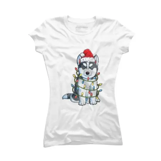 Junior's Design By Humans Siberian Husky Santa Christmas Tree Lights Xmas Gifts Boys T-Shi By NekoShop T-Shirt image {4}