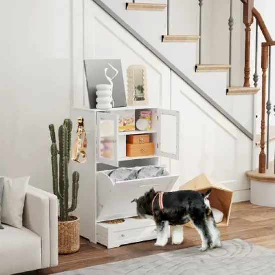 PawHut Dog Feeding Station with 2 Storage Cabinets, Pet Feeding Station with 2 Elevated Dog Bowls, Side Hooks, Anti-tip Kit, for Feeding & Watering image {2}