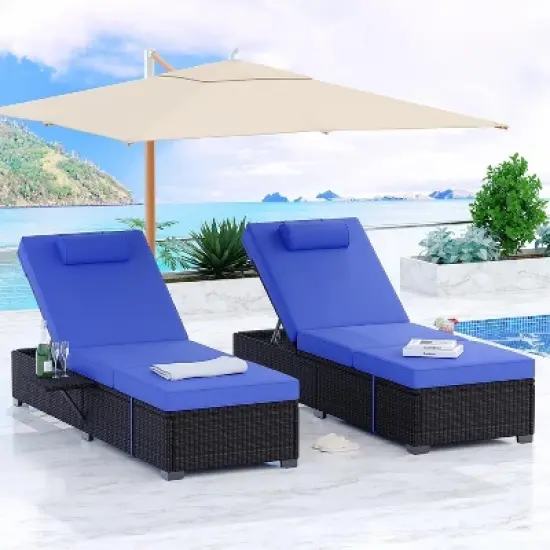 Set of 2 Outdoor PE Wicker Patio Chaise Pool Lounge Chairs image {8}
