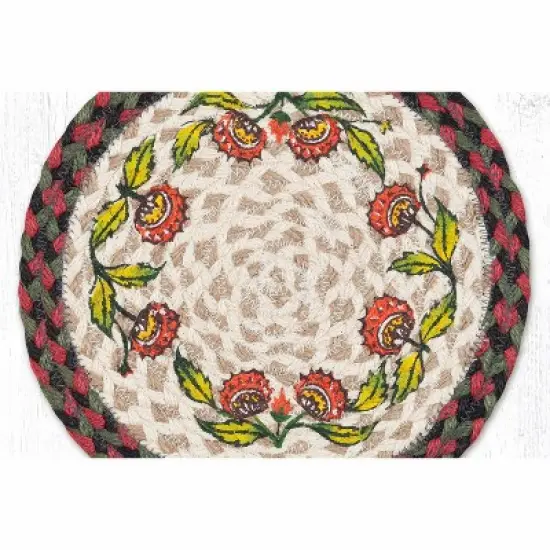 Earth Rugs Holiday Floral Printed Round Jute Trivet &ndash; 10" Heat-Resistant Decorative Kitchen Accent with Festive Seasonal Design image {1}