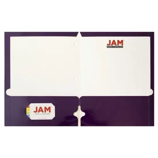 JAM 6pk 3 Hole Punch 2 Pocket Glossy Paper Folder - Purple image {1}