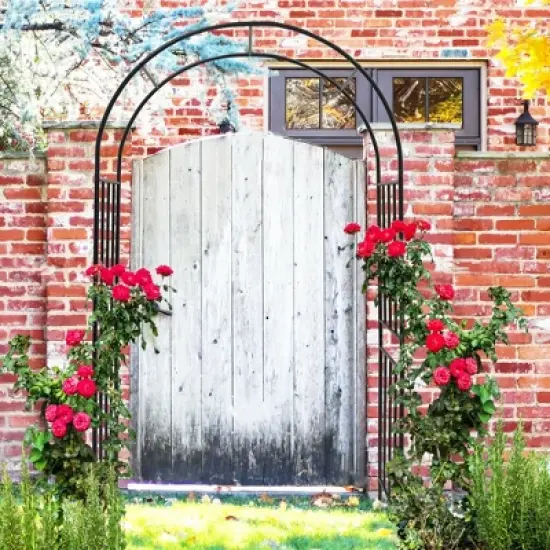 Lirago Black Metal Garden Arch-Galvanized Iron Trellis Rose Arch Outdoor Garden Decor with Gate Design 17.48"Dx85.82"Hx47.24"W image {3}