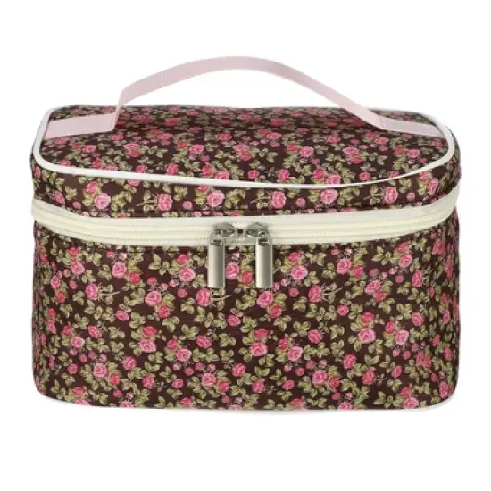 Unique Bargains Portable Peony Cosmetic Bag Red Brown 1 Pc image {3}