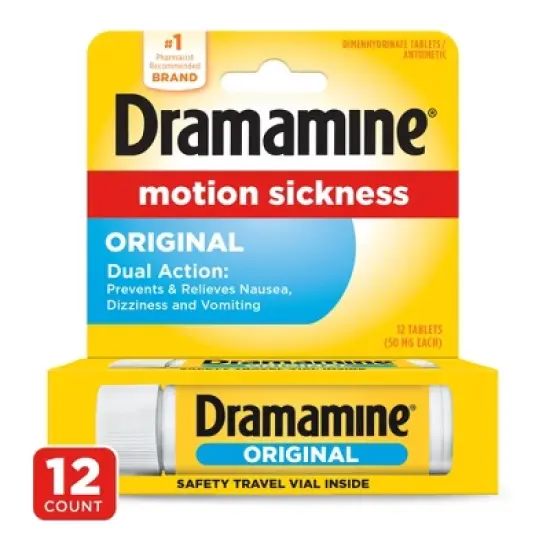 Dramamine Original Formula Motion Sickness Relief Tablets for Nausea, Dizziness & Vomiting - 12ct image {7}