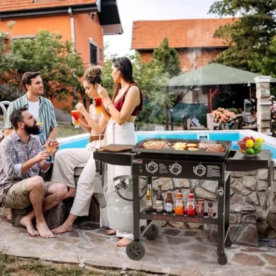 RoyalGourmet 3-Burner Propane Gas Griddle with Collapsible Side Shelves GB3000HTG Black image {9}