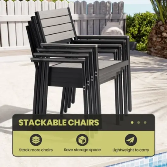 Crestlive Products 7pc Aluminum Patio Dinning Set 70.9in Table and 6 Chairs Plastic Wood Top with Umbrella Hole for Outdoor Pool Lawn image {5}