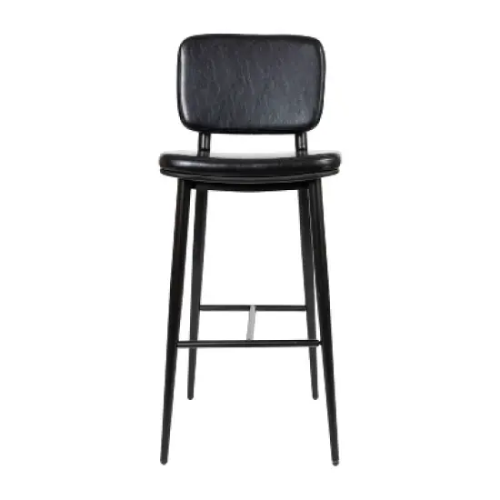Set of 2 Faux Leather Contemporary Black Metal Frame Barstools with Integrated Footrest - Merrick Lane image {10}