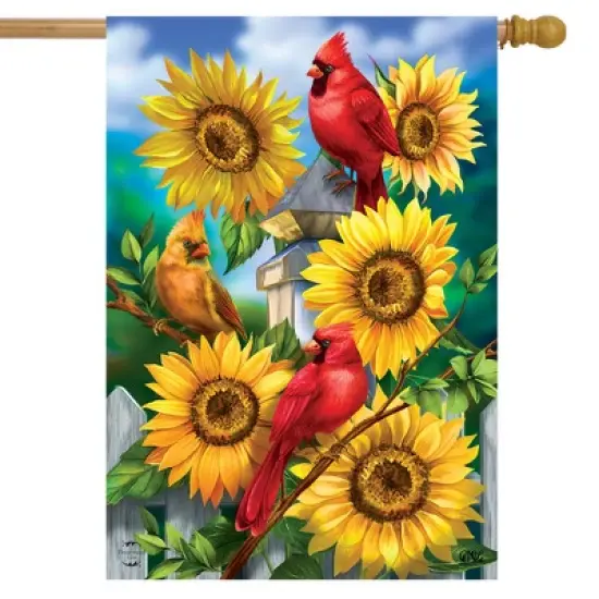 Cardinals And Sunflowers Summer House Flag Floral 28" x 40" Briarwood Lane image {1}