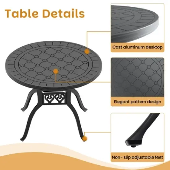 39" Black Cast Aluminum Outdoor Dining Table &ndash; Round Weather-Resistant Patio Table with Classic Design image {6}