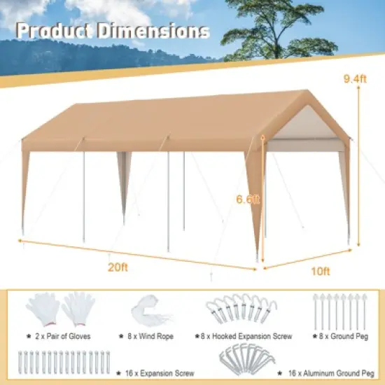 Costway 10x20FT Patio Heavy Duty Carport Garage Steel All-Weather Tent Outdoor Shelter image {2}