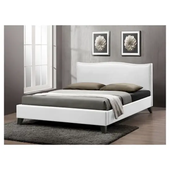 Queen Battersby Modern Bed with Upholstered Headboard White - Baxton Studio image {1}