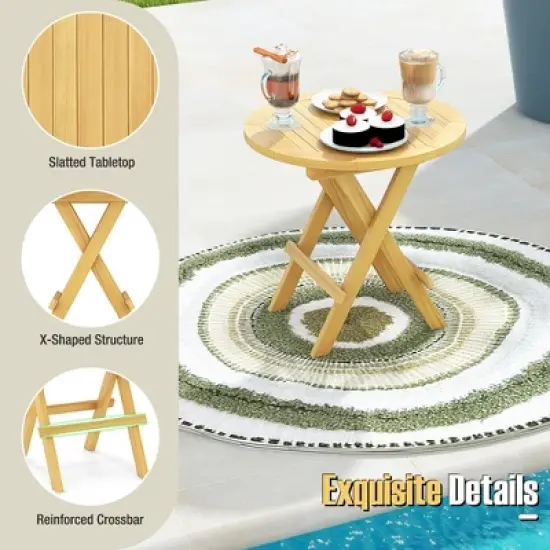 Tangkula Patio Folding Side Table w/ X-shaped Legs & Slatted Tabletop for Backyard image {5}