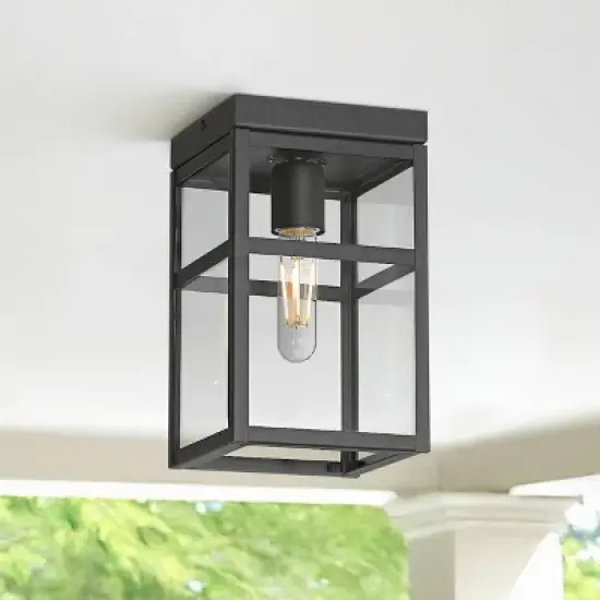 John Timberland San Lucas 10 1/4" High Sand Black Outdoor Flushmount Ceiling Light image {1}