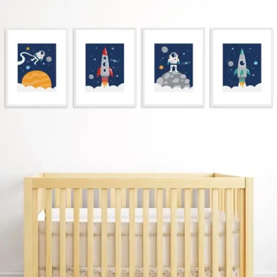 Big Dot of Happiness Blast Off to Outer Space - Unframed Rocket Ship Nursery and Kids Room Linen Paper Wall Art - Set of 4 - Artisms - 8 x 10 inches image {1}