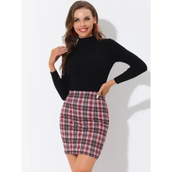 Allegra K Women's Plaid High Waist Side Zipper Bodycon Pencil Mini Skirt image {1}