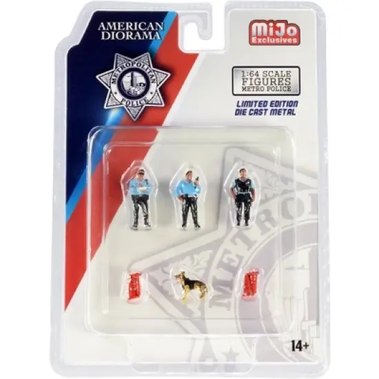 "Metropolitan Police" 8 piece Diecast Set (3 Figurines, 1 Dog and 4 Accessories) for 1/64 Scale Models by American Diorama image {2}