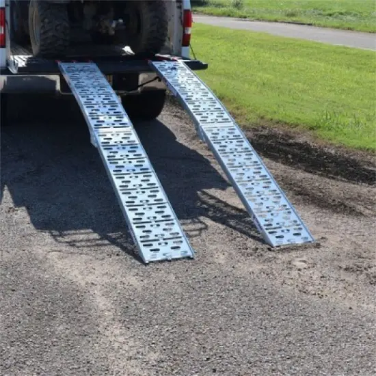 Titan Ramps 2 Pack 7.5 Foot Folding ATV Loading Ramps, Arched Aluminum Design, Portable and Heavy Duty with 1,500 Pound Weight Capacity, Silver image {5}