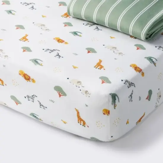 Fitted Jersey Crib Sheet - Safari Stripes - 2pk - Cloud Island&trade; image {4}