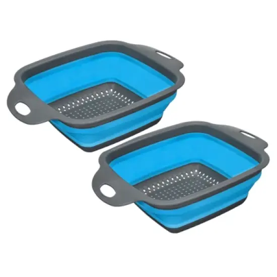 Unique Bargains Collapsible Colander Set Silicone Square Foldable Strainer with Handle Space Saving image {4}