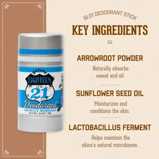 18.21 Man Made Octane Aluminium-Free Natural Mens Deodorant, Absolute Mahogany-2.6 oz image {2}