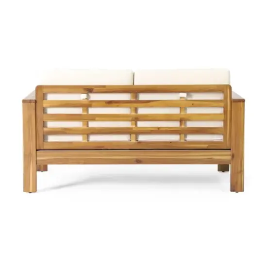 Christopher Knight 2pc Home Louver Outdoor Acacia Loveseat and Coffee Table Set with Cushions image {11}