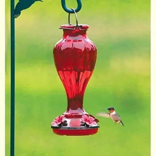 More Birds Red/Silver Blossom Glass Hummingbird Feeder - 20 Ounces image {2}