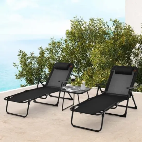 Costway 3pcs Patio Folding Chaise Lounge Chair PVC Tabletop Set Outdoor Portable Beach image {1}