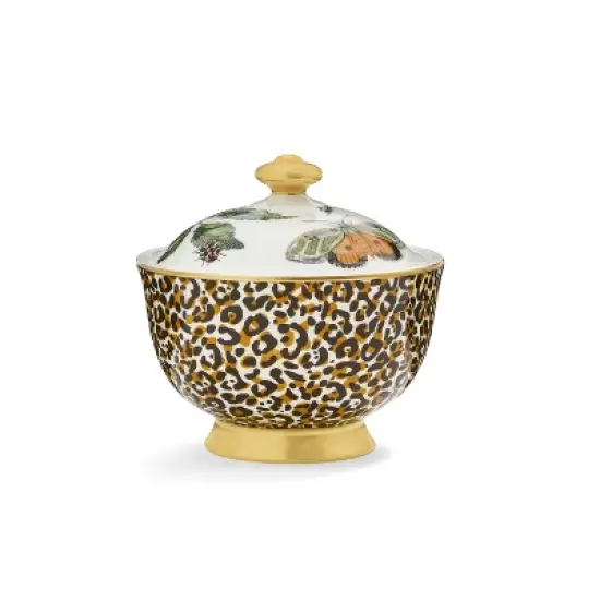 Spode Creatures of Curiosity Sugar Bowl with Lid - 7oz Fine China Bowl with Hand-Painted 22-Carat Gold Decal & Leopard Motif image {7}