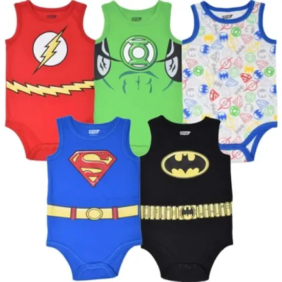 DC Comics Justice League Batman Superman The Flash Green Lantern Baby Boys 5 Pack Bodysuit Multicolored  image {9}