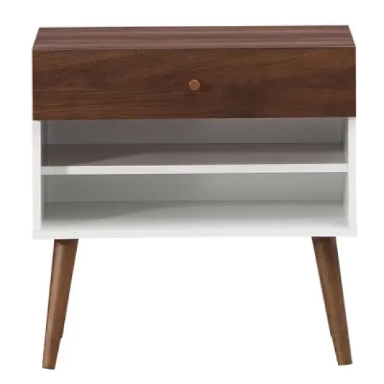 Costway Nightstand End Side Table Drawer Storage Shelf Mid-Century Rubber Wood Leg image {9}