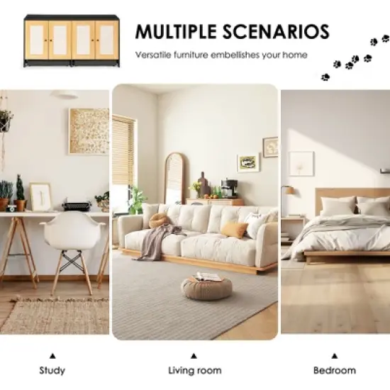 Lirago Black Double Litter Box Enclosure 47x19.8x23.6"-Hidden Furniture for 2 Cats with Rattan Doors image {7}