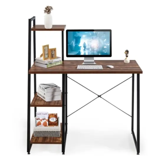 Tangkula Computer Desk Industrial Wood Study Desk w/Storage Shelf Writing Table Workstation Natural/Brown image {6}
