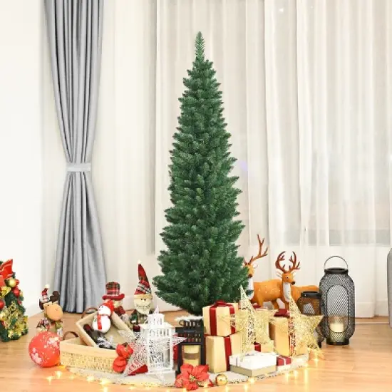 Costway 5'/6'/7'/8' /9' PVC Artificial Pencil Christmas Tree Slim Green image {3}