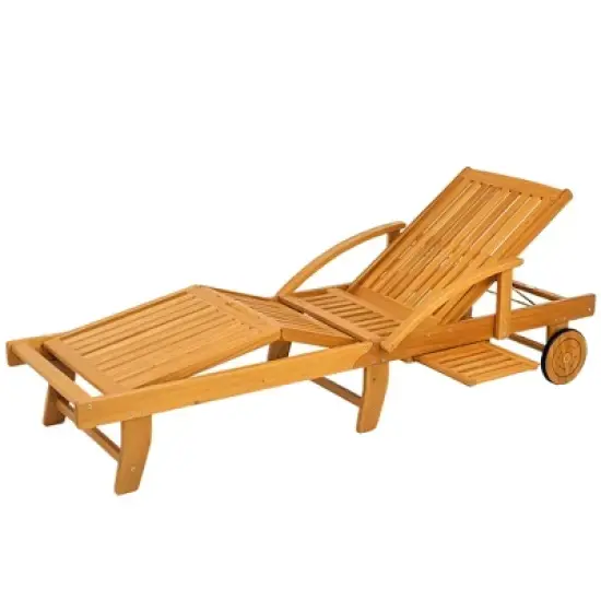 Resenkos Premium 4Level Adjustable Tanning Chair With Wheels, Acacia Wood Patio Lounger, Teak image {11}