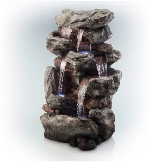 52" Resin Rainforest Rock Tiered Fountain with LED Lights Bronze - Alpine Corporation image {2}