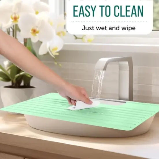 Maplefield Bathroom Foldable Sink Cover for Counter Space - Heat Resistant Silicone Mat and Rollout Over Sink Makeup Mat (Mint) image {4}