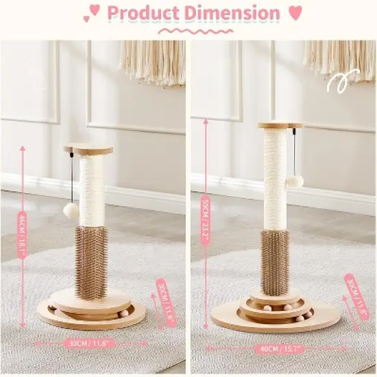 QuestaPack Cat Scratching Post, 23" Tall Sisal Cat Scratcher Post with Cat Self Groomer image {1}