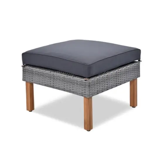 FIONECA 9-Piece PE Rattan Patio Furniture Set with Acacia Wood Legs & Tabletop, Sectional Sofa Set with Cushions & Coffee Table, Gray image {8}