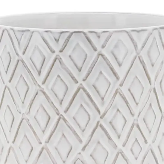 Sagebrook Home 6" Wide Ceramic Diamond Etched Flower Planter Pot with Wooden Stand Beige image {5}