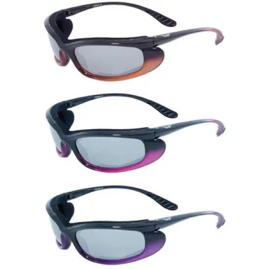 3 Pairs of Global Vision Eyewear Shadow Motorcycle Glasses with Flash Mirror, Flash Mirror, Flash Mirror Lenses image {7}