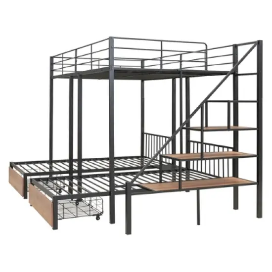 Full over Twin-Twin Triple Bunk Bed with Drawers and Staircase - ModernLuxe image {10}