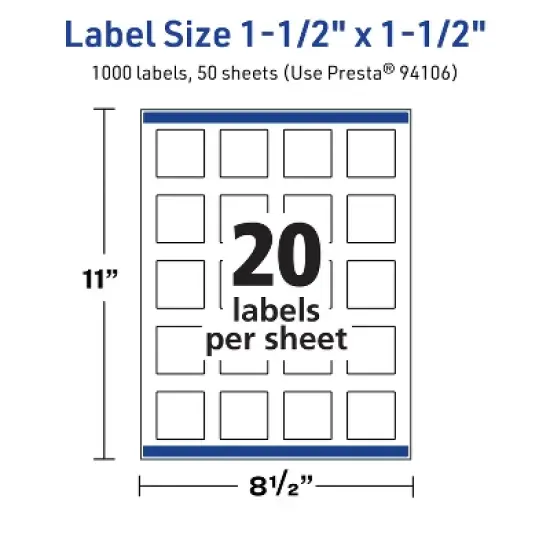 Avery TrueBlock Matte White Paper Labels,  1-1/2" x 1-1/2" Square image {4}