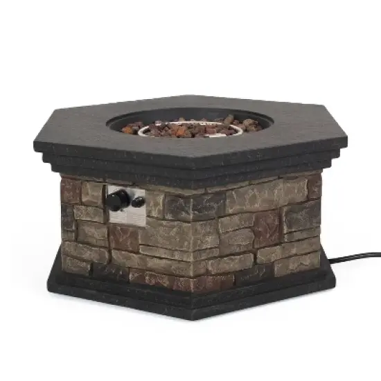 Chesney Outdoor 40000 BTU Light Weight Concrete Octagonal Fire Pit Stone - Christopher Knight Home image {2}