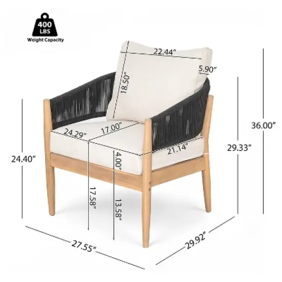 Christopher Knight Home Ryoma Modern Patio Acacia Wood Woven Rope Club Chair with Cushions (Set of 2) image {2}