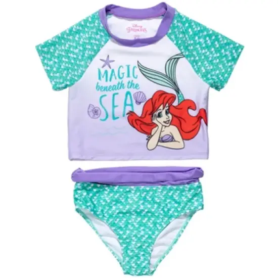 Disney The Little Mermaid Princess Ariel Girls Rash Guard and Bikini Bottom Little Kid to Big Kid image {9}