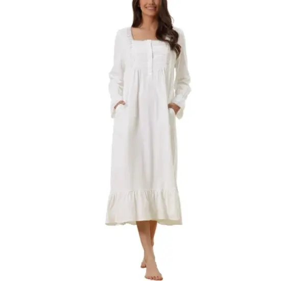 cheibear Women's Victorian Long Sleeve Ruffle Night Gown Sleepwear with Pockets image {5}