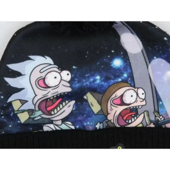 Rick And Morty Spaceship G-Force Embroidered Cuffed Pom Beanie Hat Black image {2}