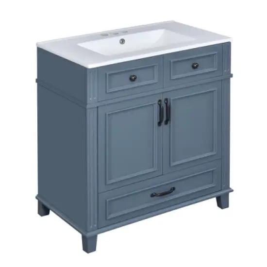 YOOCOZZ Wooden Retro Bathroom Vanity with Ceramic Sink, Storage Cabinet and Drawers image {7}